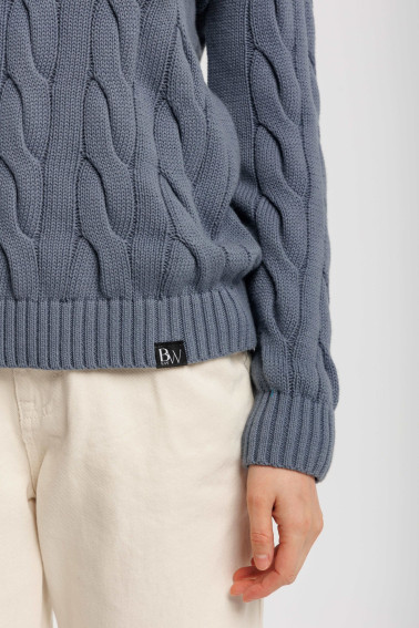 Sweter Mia z włoskiej bawełny z warkoczem